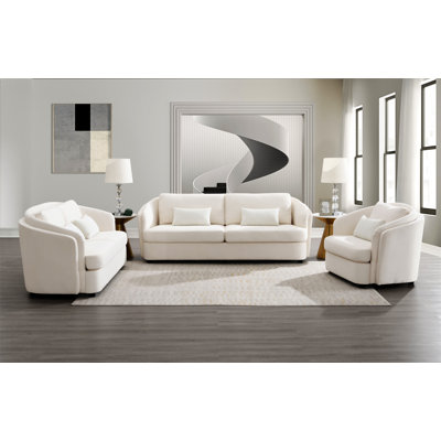 Mariko Beige Linen 3 Pieces Living Room Set