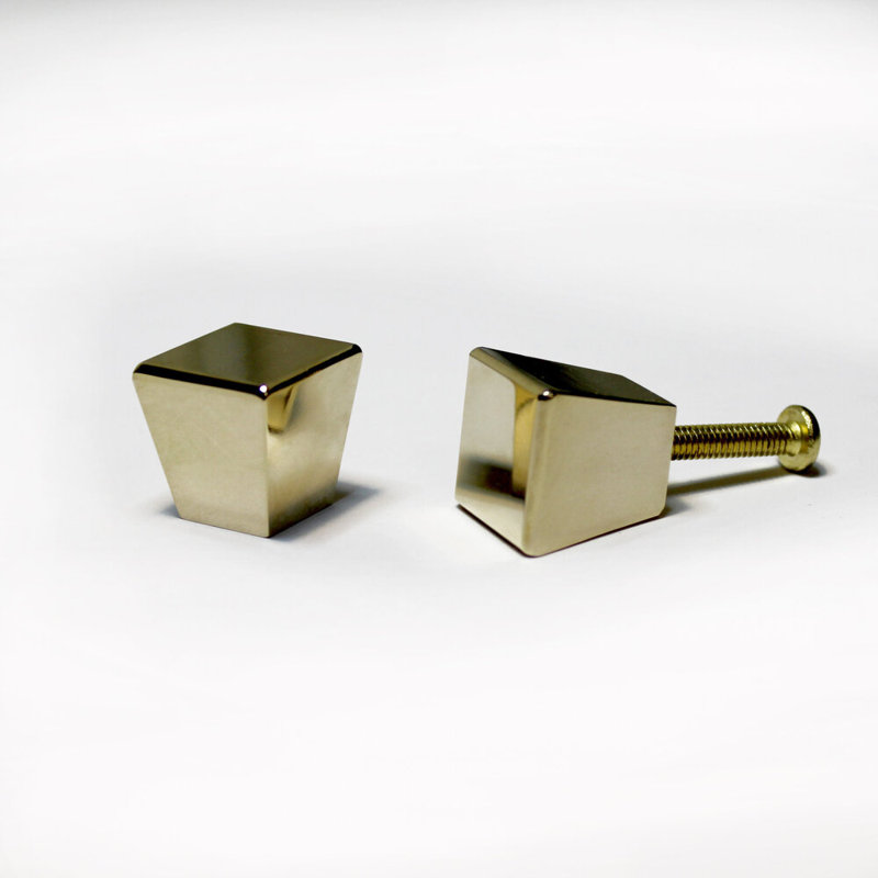 Pyramid Square Knob, Polished Brass