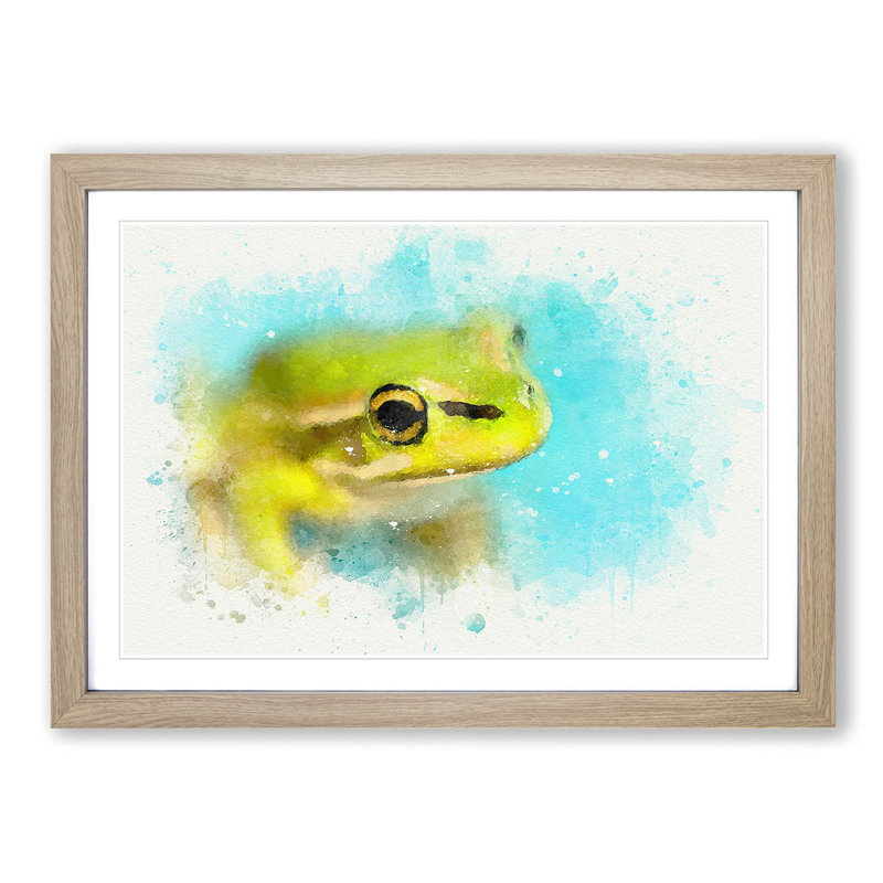 Green Frog in Abstract - Picture Frame Graphic Art Print, 36cm H x 48cm W x 2cm D, Oak Framed