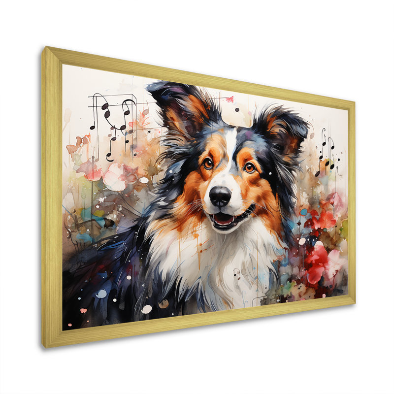 «Popart Shetland Sheepdog Portait I», reproduction sur toile, H 16 po x l 32 po x P 1 po, Cadre doré à coins fermés