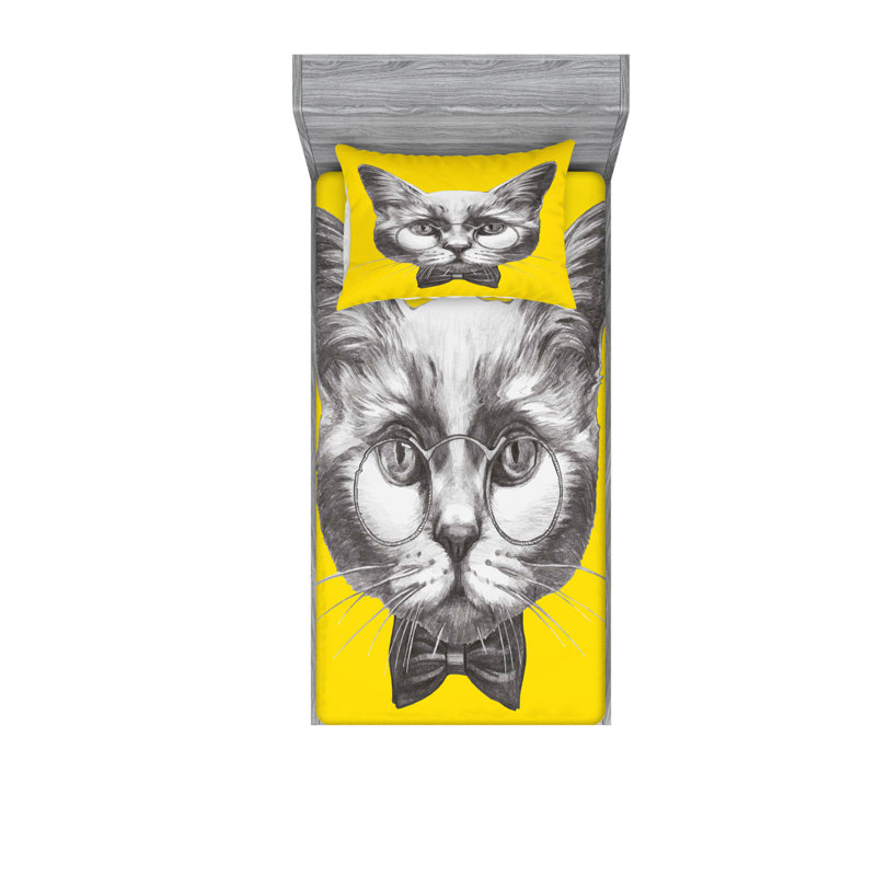 Ensemble de literie pour chat avec verres, Ensemble de draps pour lit simple avec drap-housse
