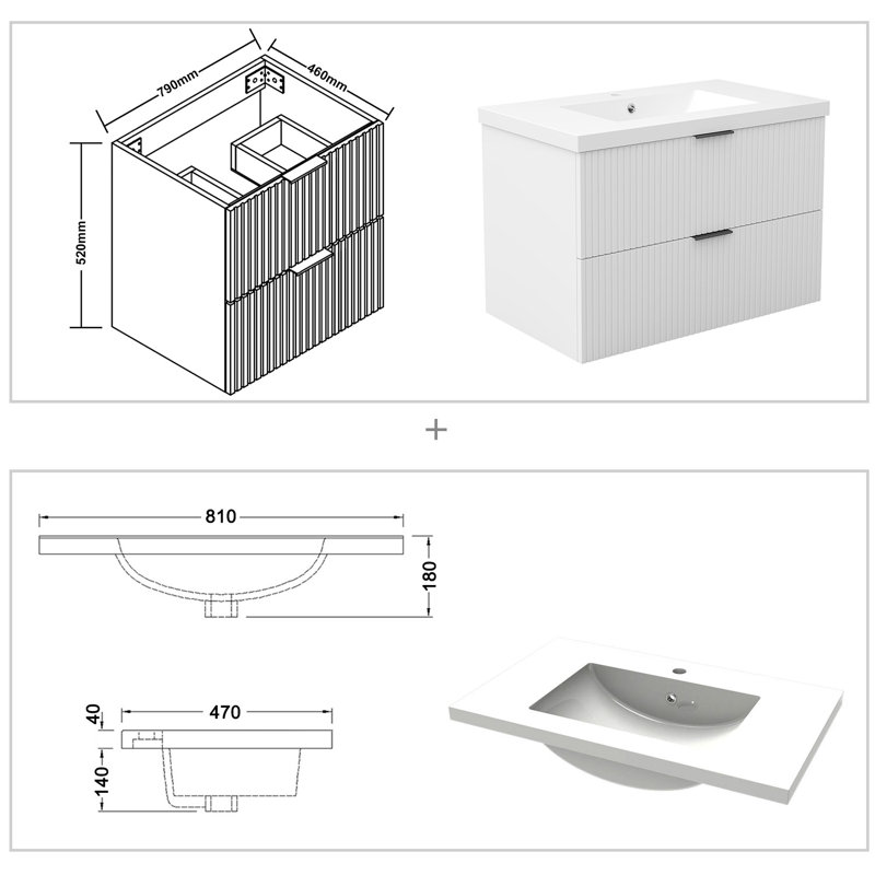790mm Single Bathroom Vanity with Integrated Resin Basin