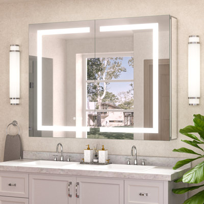 Rectangle LED Medicine Cabinet with Frontlit, Interior Mirror, Tempered Glass