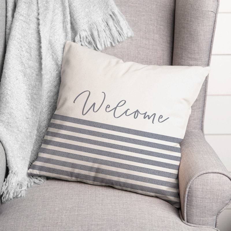 Housse et insert de coussin décoratif extérieur Welcome Stripes 13, 20 po x 20 po, Bleu