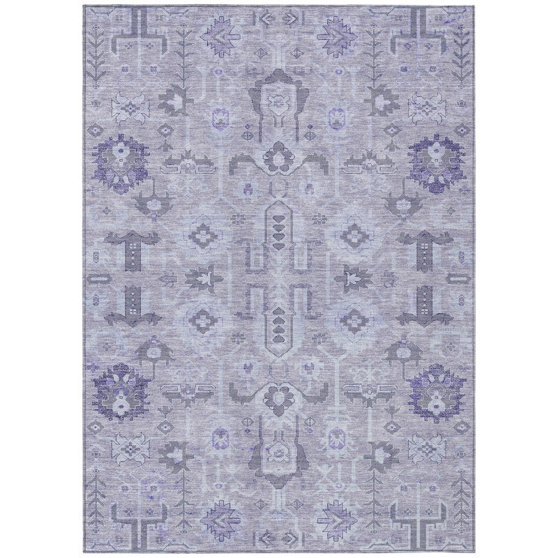 3' X 5' Gray Oriental Washable Indoor Outdoor Area Rug