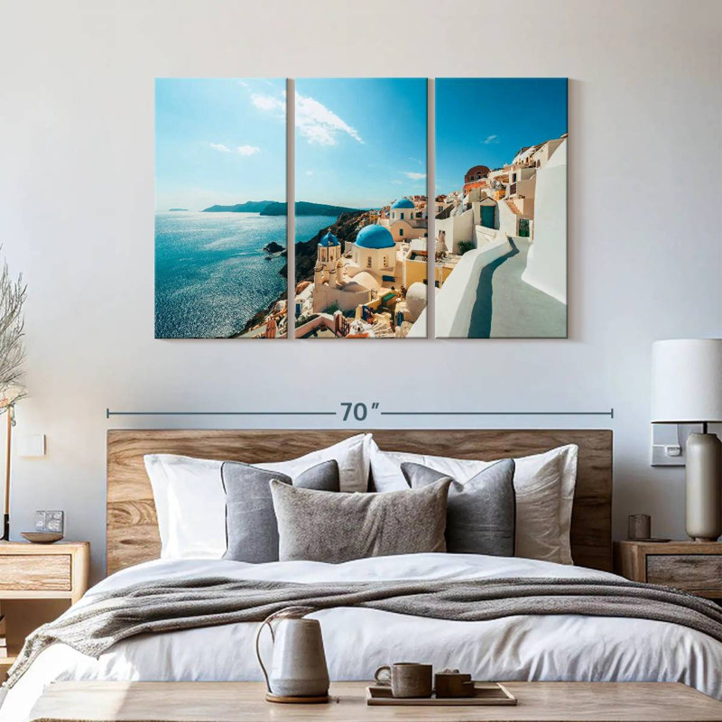 Oia Santorini Greece Wall Art Multi Piece Canvas Print, H 36 po x l 57 po x P 1,25 po