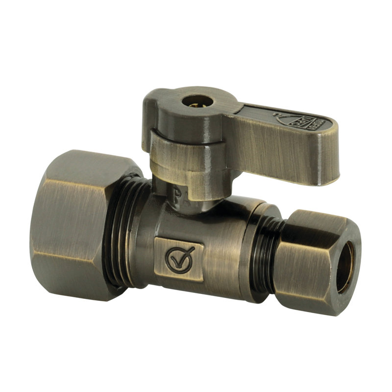 Kingston Brass Baseline 5/8-Inch OD Comp x 3/8-Inch OD Comp Quarter-Turn Straight Stop Valve, Antique Brass