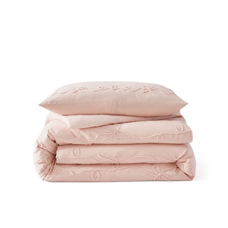 Peri Home Sasha Bows Duvet Set Blush, Twin Comforter + 1 Standard Sham