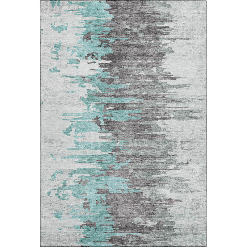 Premium Machine Washable Prisco Teal Rug, Rectangle 5' x 7'6"