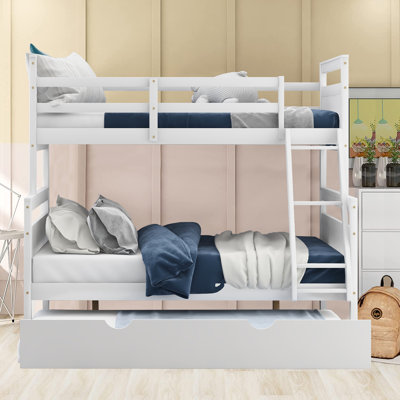 Twin Over Full Bunk Bed With Twin Size Trundle, Ladder And Safety Guardrail For Kids, Teens, Adults, Convertible To 2 Separated Beds, No Box Spring Ne -  Harriet Bee, 87406E7B53164833B804DBCA28C5AB69