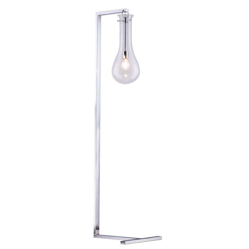 1-Light Chrome Floor Lamp With A Clear Glass Shade, Chrome