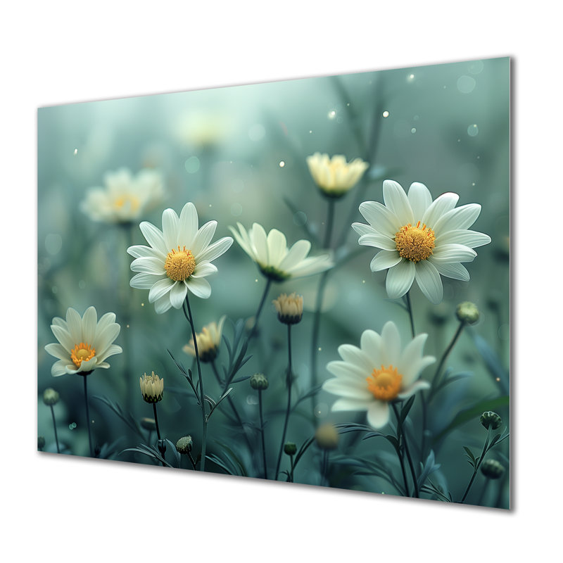 Nirvana blanc et blanc - marguerites, art mural, Métal métal, H 24 po x l 32 po x P 1 po