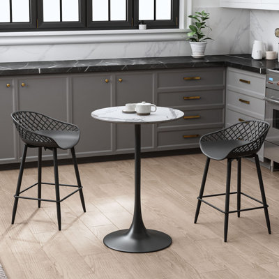Beitske Counter Height 24" Dining Table and Steel Pedestal Base Indoors plus Counter Stools