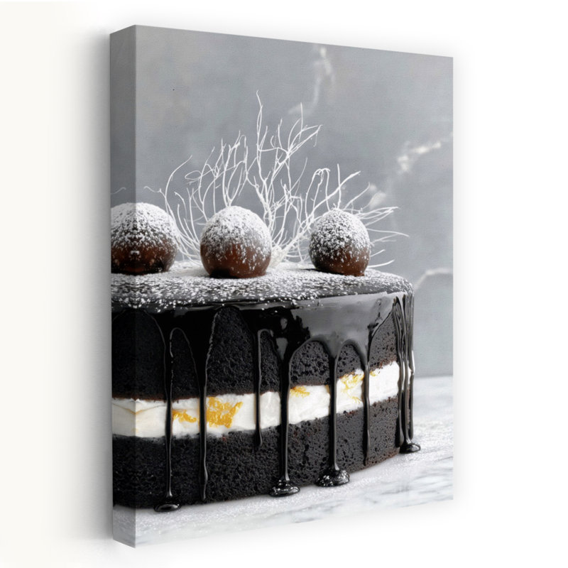 Élégant gâteau au chocolat noir élégant, art moderne d'hiver, H 24 po x l 16 po