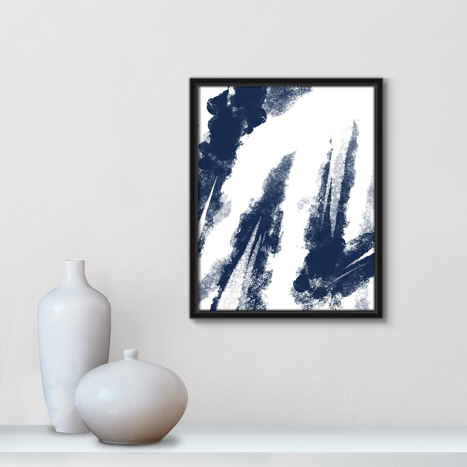 Ferne "Navy Striking Seams 2" Print, 15.5" H x 12.5" W x 2" D, Black Framed Canvas
