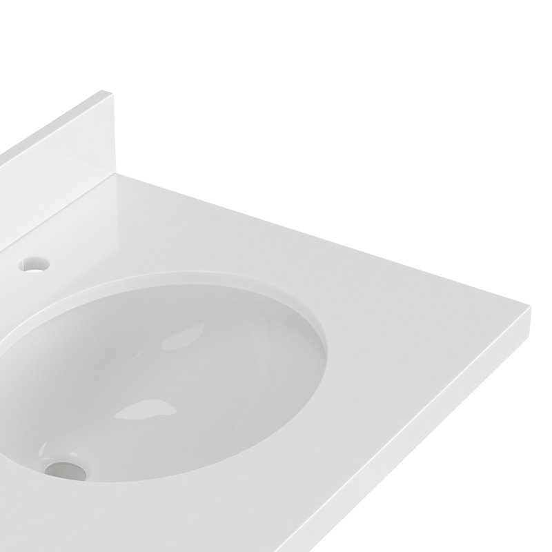 Meuble-lavabo mural ovale double avec comptoir en quartz blanc pur 1,5 po Mulloy, Ovale, Chêne naturel