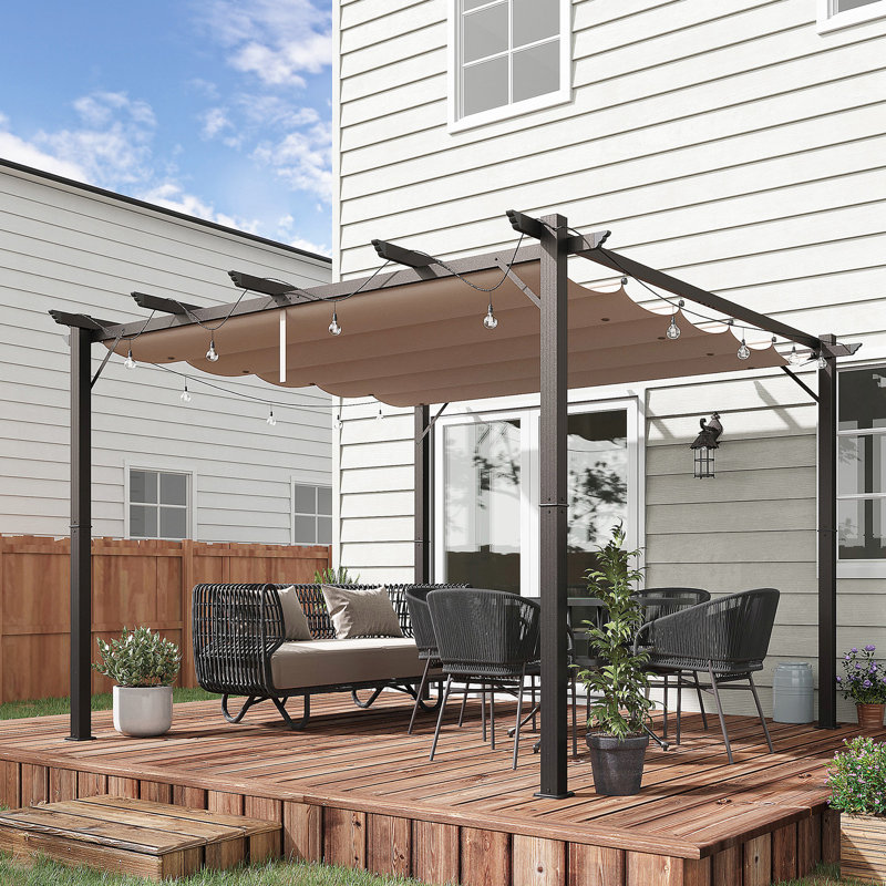 Pergola de jardin de 3 m avec auvent rétractable - Gazebo de patio en aluminium pour terrasse, porche, barbecue et ombrage dans la cour arrière.