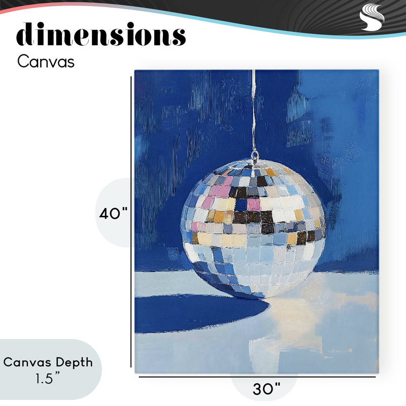 Toile argentée avec boule disco, design par The Prints Vibe, 40 x 30