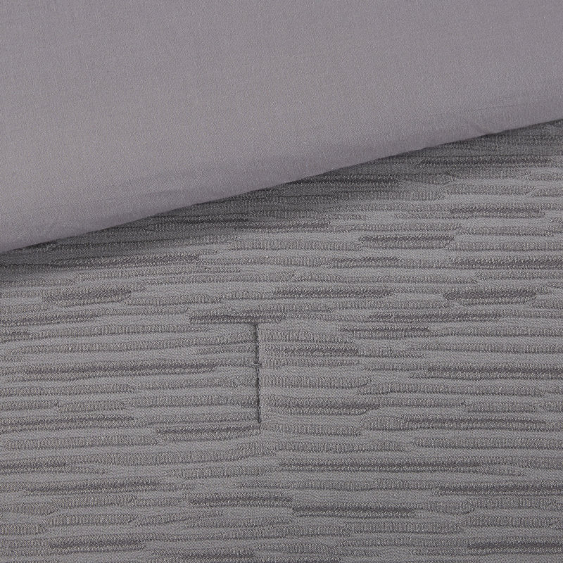 N Natori Hanae Grey 100% Cotton Blend Yarn Dyed 3-Piece King/Cal King Comforter Set, King/Cal King Comforter + 2 King Shams