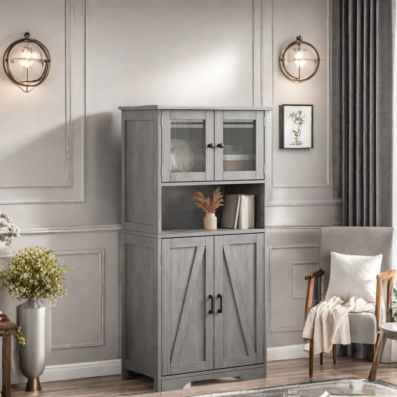 50.4" Pantry Storage Cabinet With Glass Doors And Adjustable Shelves