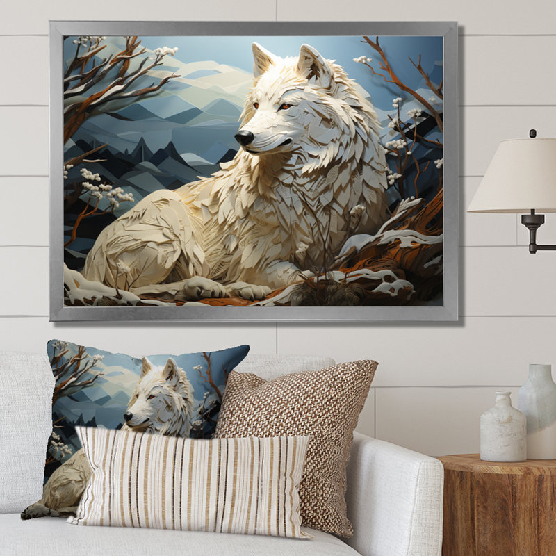 «Wolf Watch In Winter Patchwork II», reproduction d'art sur toile, H 30 po x l 40 po x P 1,5 po, Cadre simple argenté