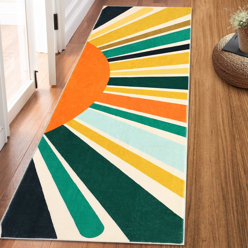 Mignon tapis lavable à la machine Sunburst, Tapis de couloir 2 pi x 6 pi