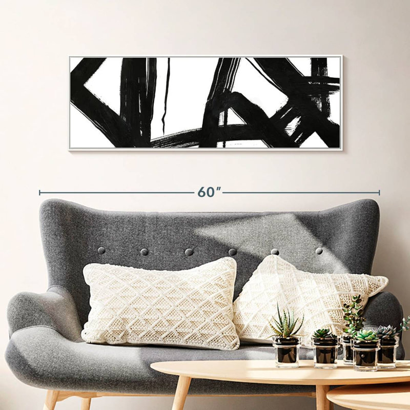 Black Ink Streaks VII, 43" X 15", Floating Frame White