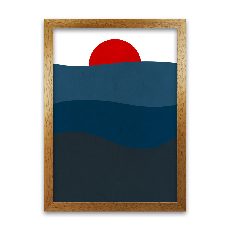 Red Blue Sunset Original - Print, 59cm H x 42cm W x 3cm D, Oak Frame