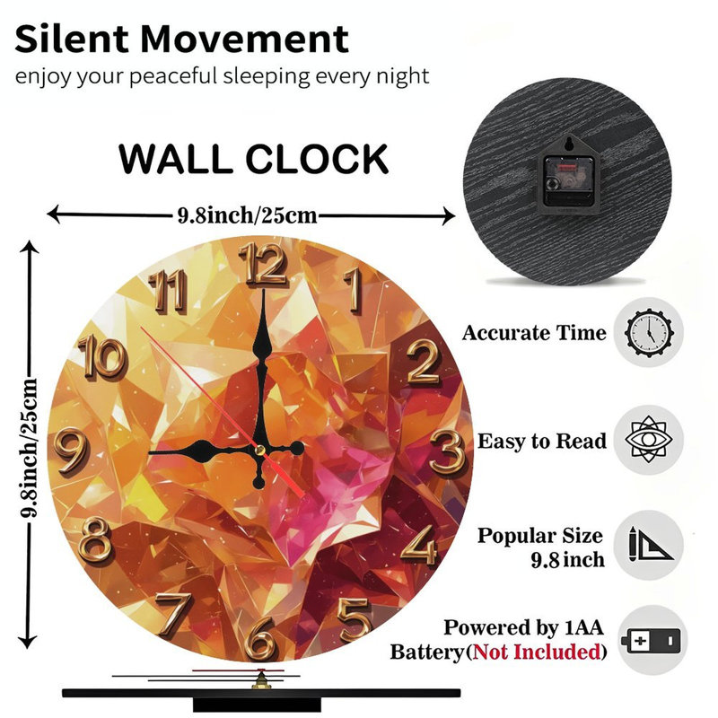 Horloge en cristal avec chiffres dorés