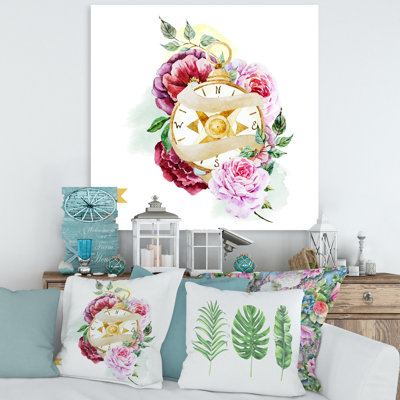 Boussole de fleurs - peinture sur toile
