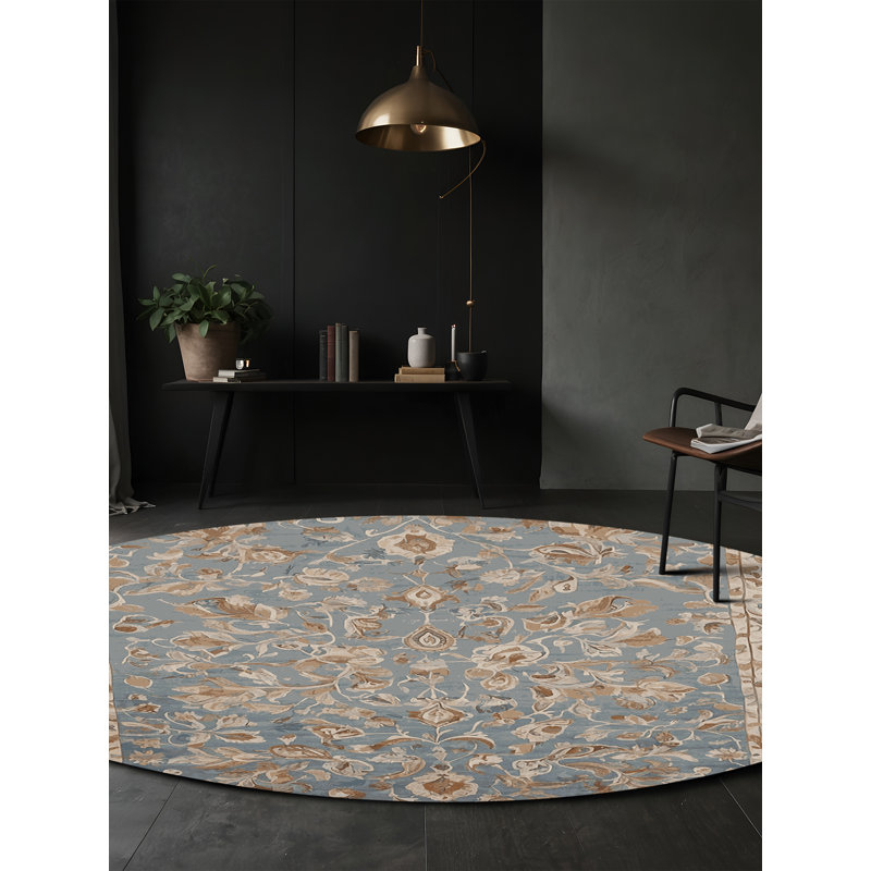 Machine Washable Gray Area Rug, Round 8'