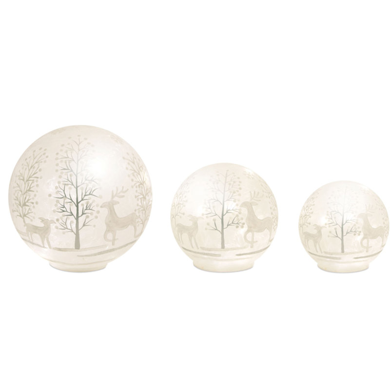 Globe / minuteur cerf et arbre (ensemble de 3) H 4,25 po, H 5,5 po, H 7,75 po