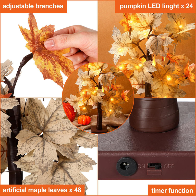 Fall Lighted Maple Tree Artificial Fall Tree LED Fall Decorations,2 Pcs