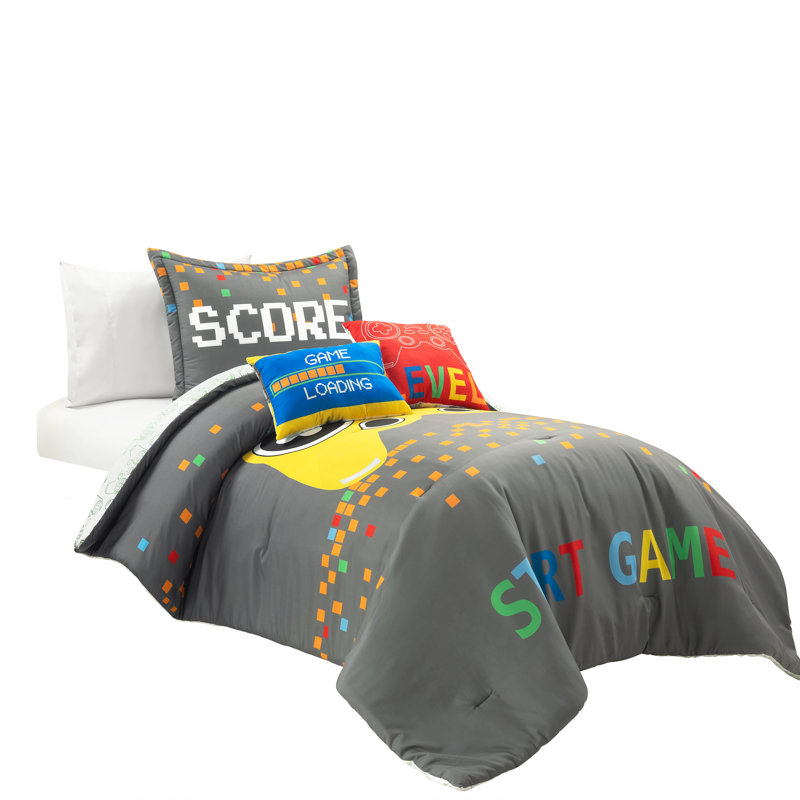 Gray and Yellow Twin Reversible Video Game Comforter Set