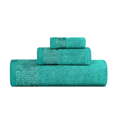 Ensemble de serviettes de bain en coton de poids moyen à bordure florale en jacquard pour la salle de bain Carinna