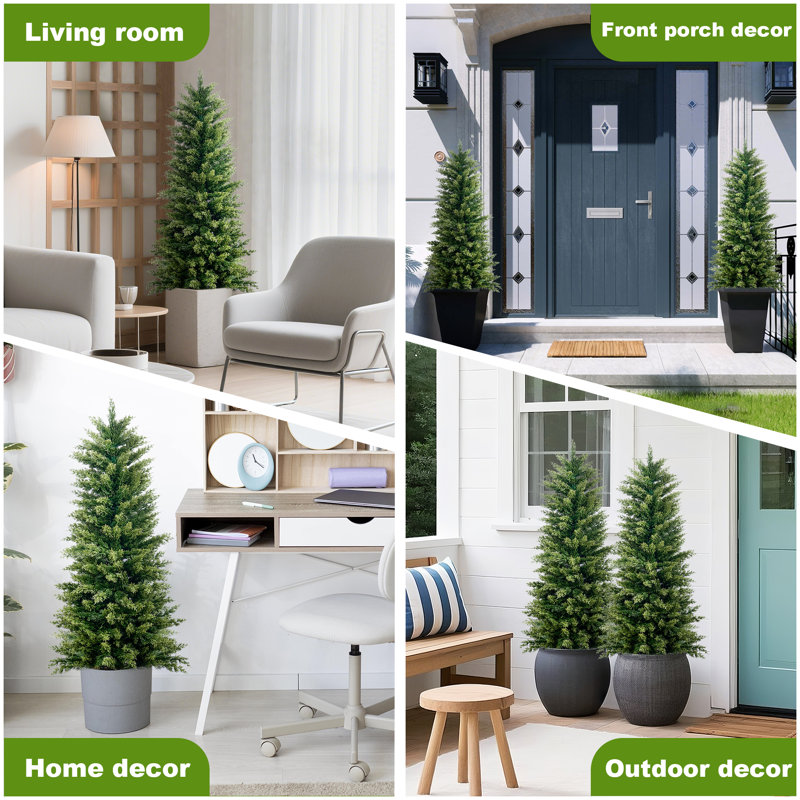 Faux Cypress Tree in Pot - Set of 2 Artificial Plants Outdoor Indoor for Office Christmas Decor, 123cm