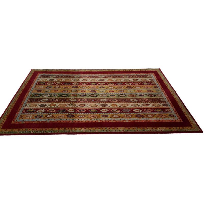 Tapis multicolore rayé en laine / coton fait à la main 5 pi 6 po x 7 pi 11 po