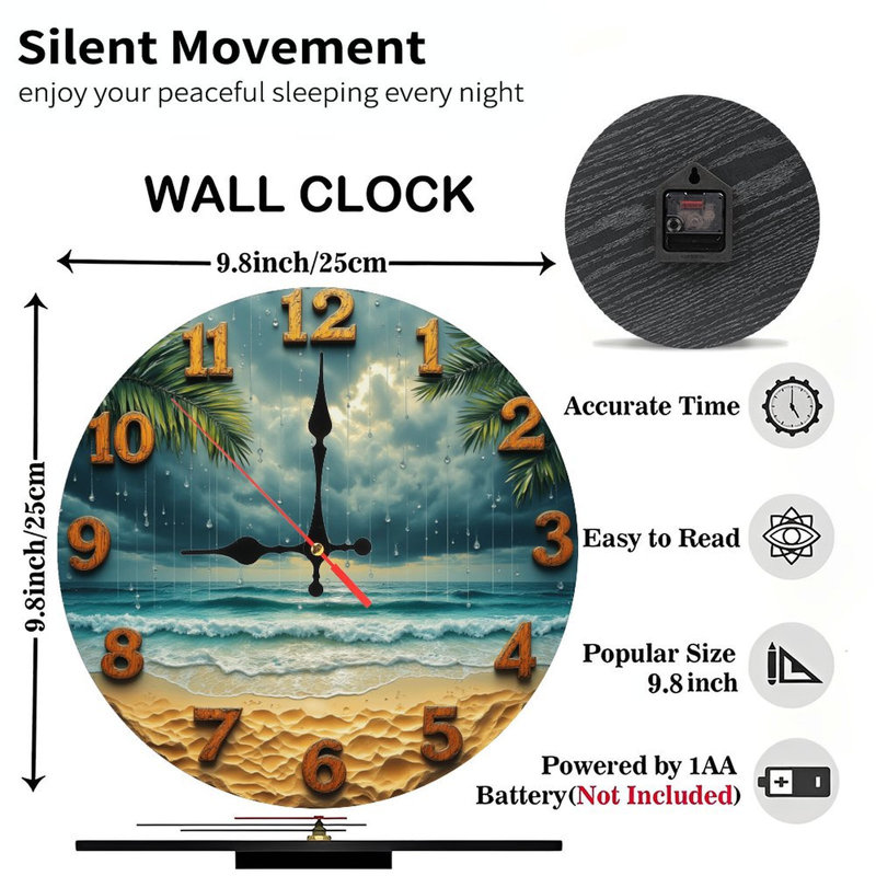 Horloge murale Rainy Beach Ocean Sunset