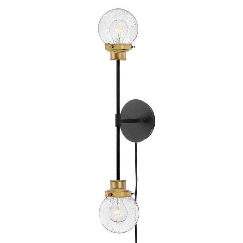 Poppy Two Light Plug-In Wall Sconce w/ Clear Seedy Glass Globes