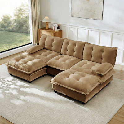 Canapé modulaire en forme de U 107 po avec 2 repose-pieds, canapé 3 places en chenille profonde avec coussin en treillis confortable, chambre et appartement