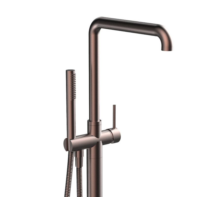 Robinet de baignoire autoportant avec douche à main en bronze huilé, Bronze huilé