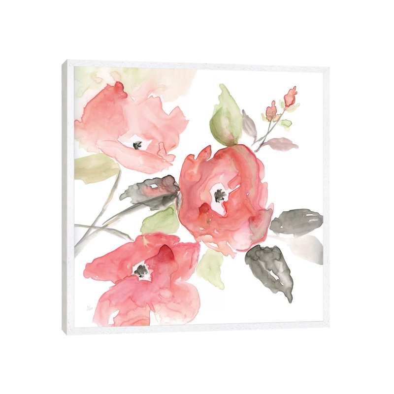Coral Blush I - Painting on Canvas, 45.72 cm H x 45.72 cm W, White Framed