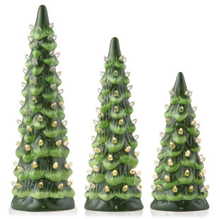 3PC Set 8/10/12" Pre-Lit White Ceramic Christmas Trees - White Lights