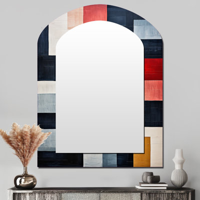 Indigo Illusion Abstract Shapes IV - Abstract Shapes Arch Wall Mirror, Black Asymmetrical Decorative Mirror, Printed Metal Art