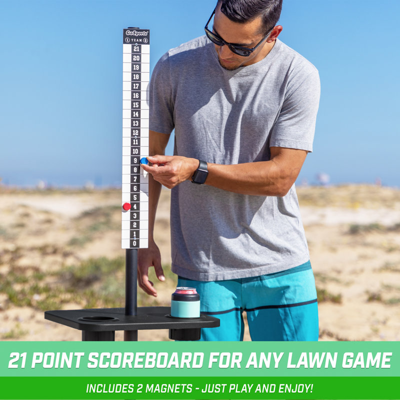 All Weather Black Steel Cornhole Scoreboard Tables with Drink Holders
