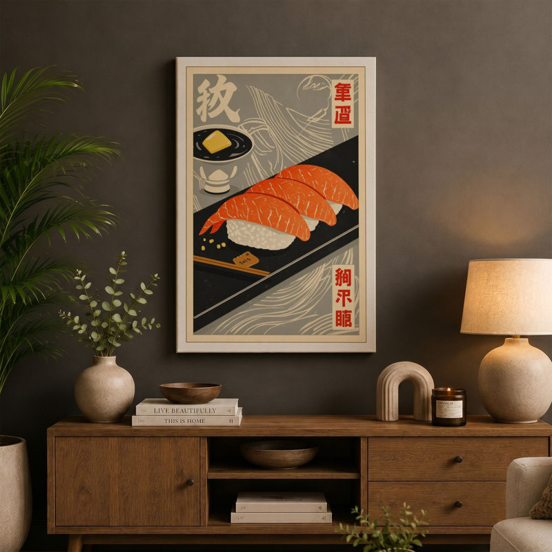 Sushi and Soy Japandi - Wrapped Canvas, 36x24 - 91.4 x 61.0 cm, Cream Border