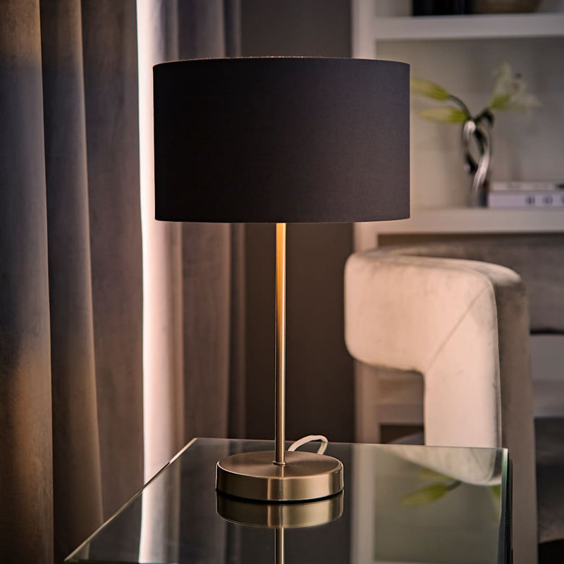 Darraich Metal Table Lamp, Silver Base/Grey Shade, No