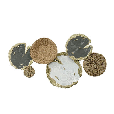 Ceramic and Canvas Abstract Circle Wall Art – Modern Neutral Decor with Gold Accents