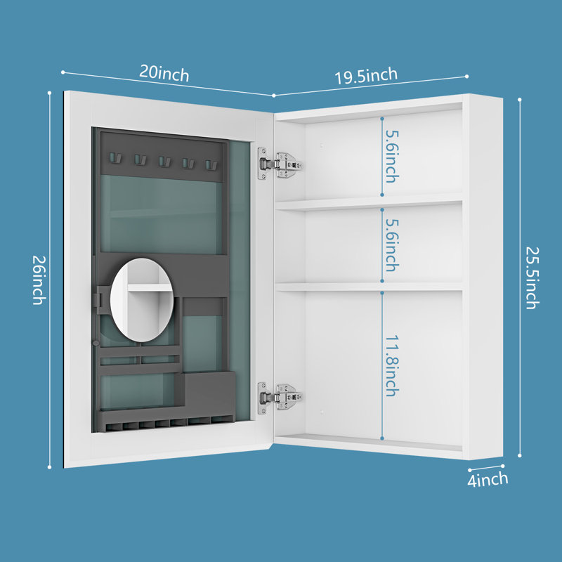 Cumber W H Frameless Medicine Cabinet Mirror Fixed, 26" H x 20" W x 4" D