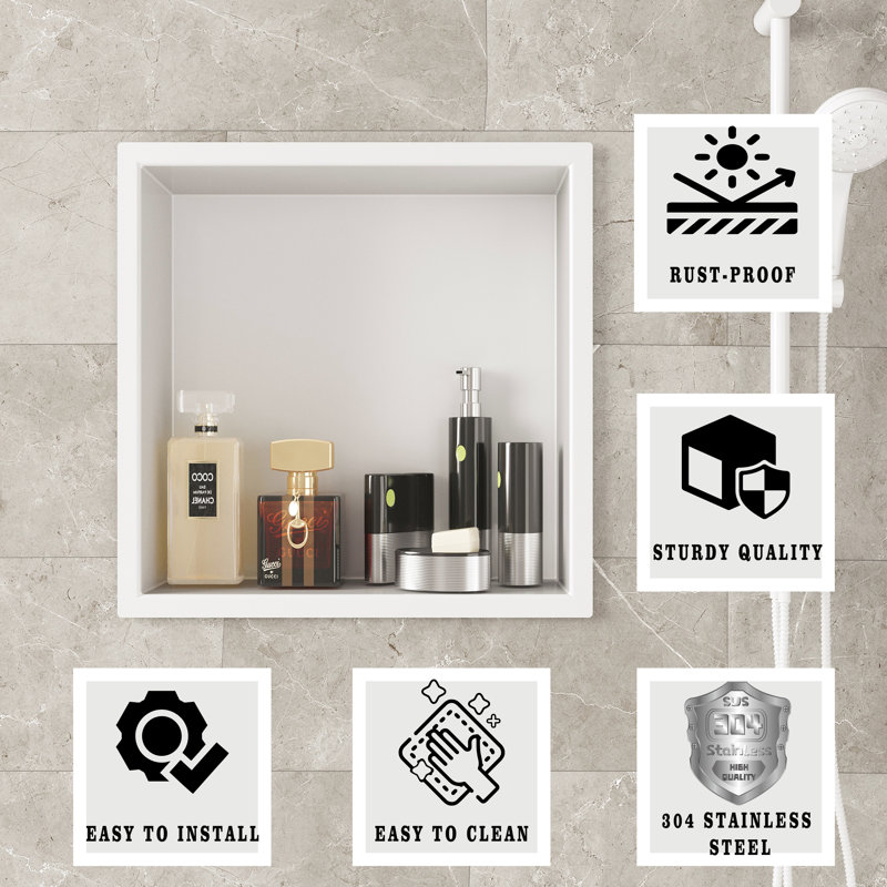 Niche de douche encastrée en acier inoxydable, Blanc / Blanc